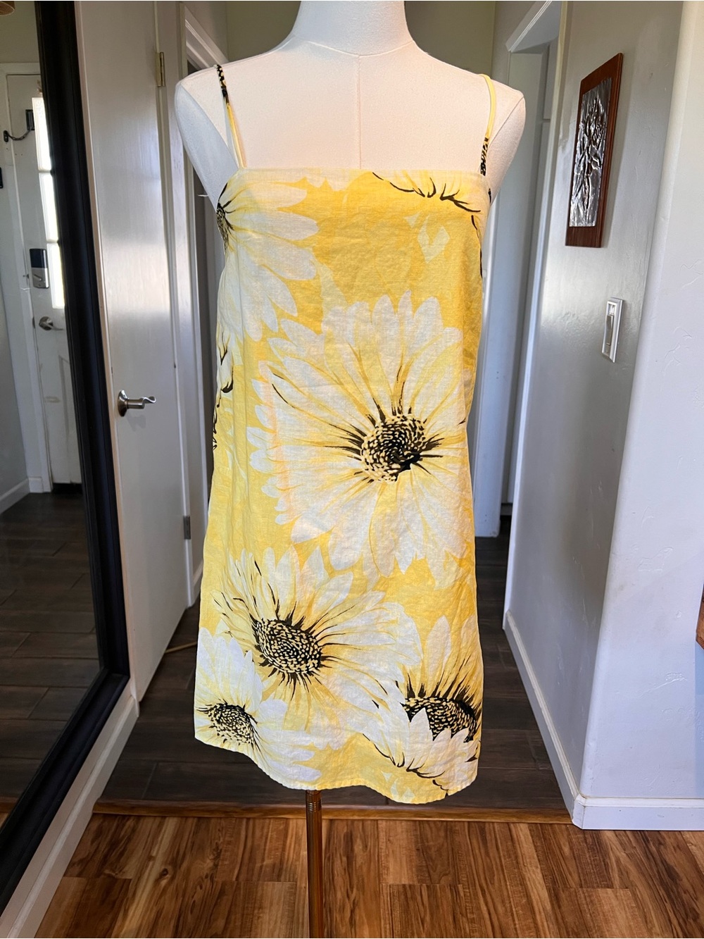Linen Blend Yellow Sunflower Slip Dress